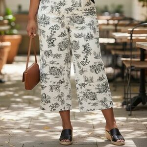 Vintage Briggs New York Black & White Toile Print Wide Leg Crop Pants Size 16